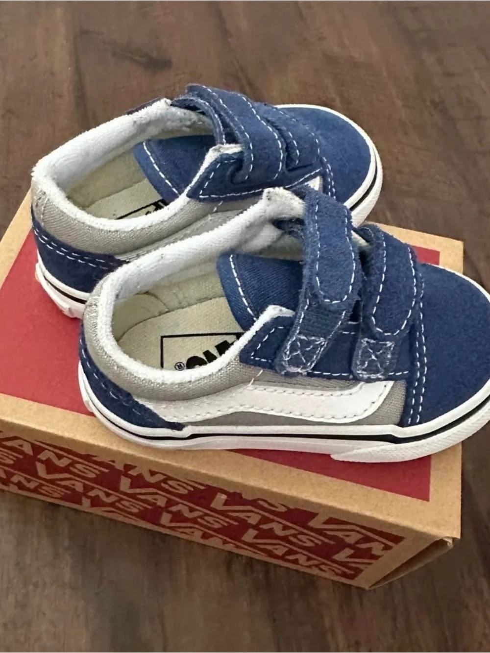 Vans Kids Old Skool V Velcro Sneakers - Navy/White
